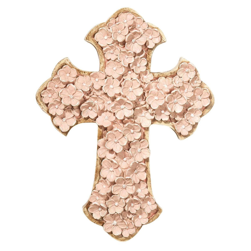 Wall Cross Pink Floral Resin 12H by Dicksons
