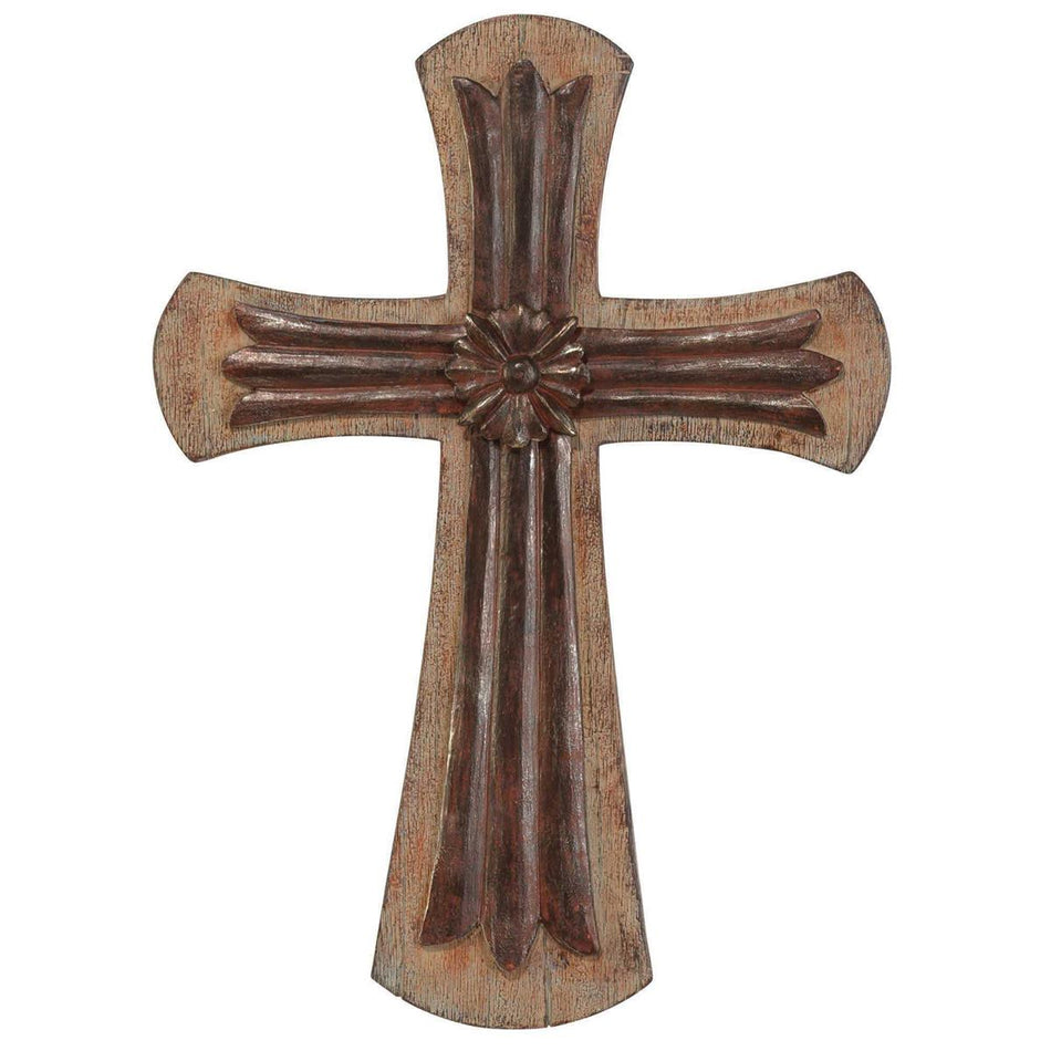 Rustic Brown Floral 14 x 10 Resin Decorative Hanging Wall Cross by Dicksons