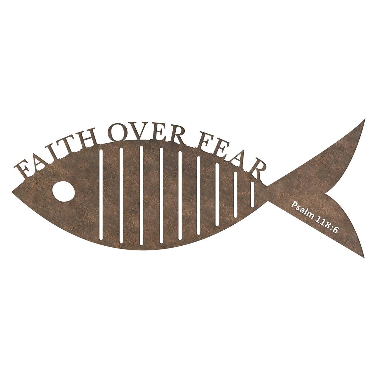 Faith Over Fear - Psalm 118:6-18 x 13 Inch Brown Metal Wall Hanging Fish by Dicksons