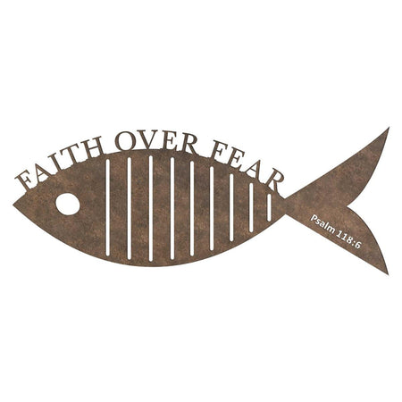 Faith Over Fear - Psalm 118:6-18 x 13 Inch Brown Metal Wall Hanging Fish by Dicksons