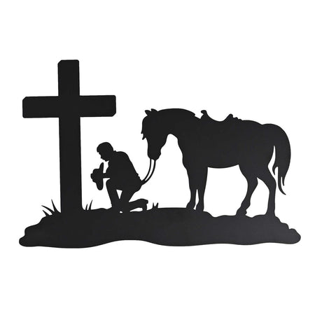 Cowboy At The Cross Black Sheet Iron Decorative Hanging Wall Art 20 x 18 Inch by Dicksons