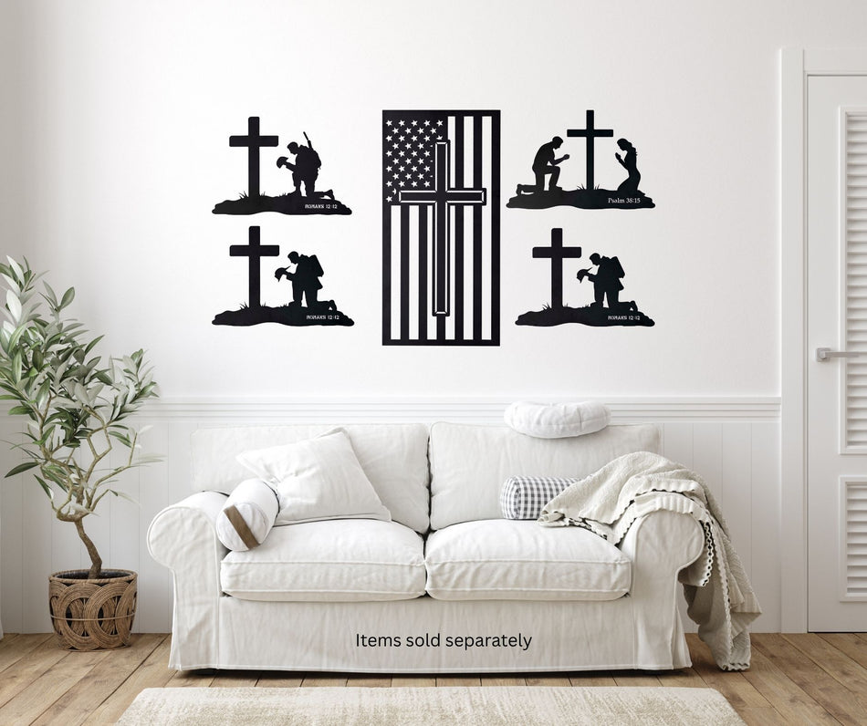 Metal Wall Hanging Cross With Flag by Dicksons, product view 2