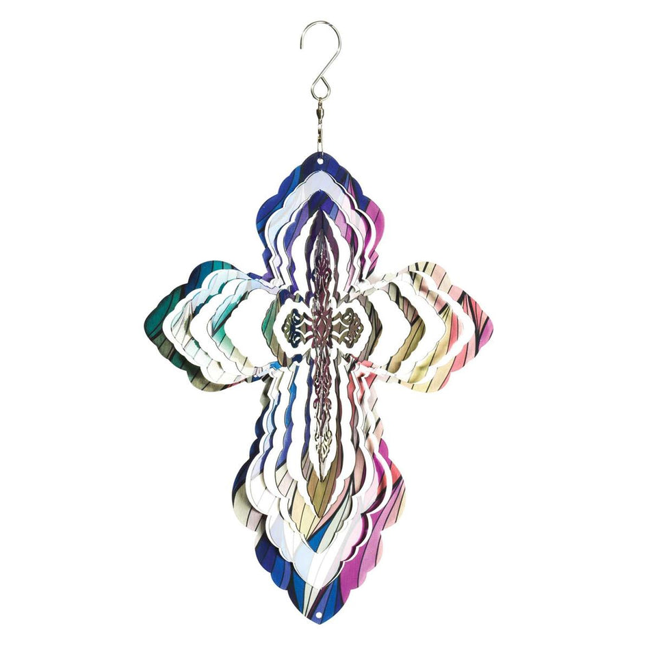 Multidimensional Cross Colorful 12 inch Stainless Steel Wind Spinner Outdoor by Dicksons