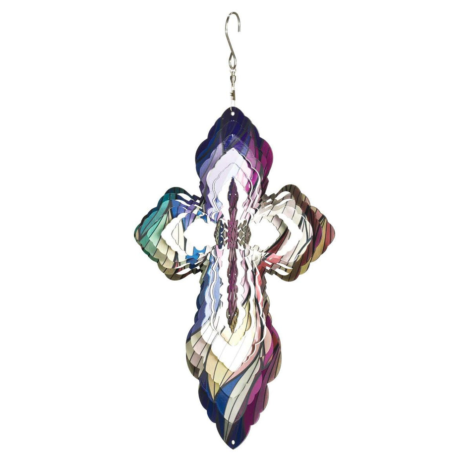 Multidimensional Cross Colorful 12 inch Stainless Steel Wind Spinner Outdoor by Dicksons, product view 2