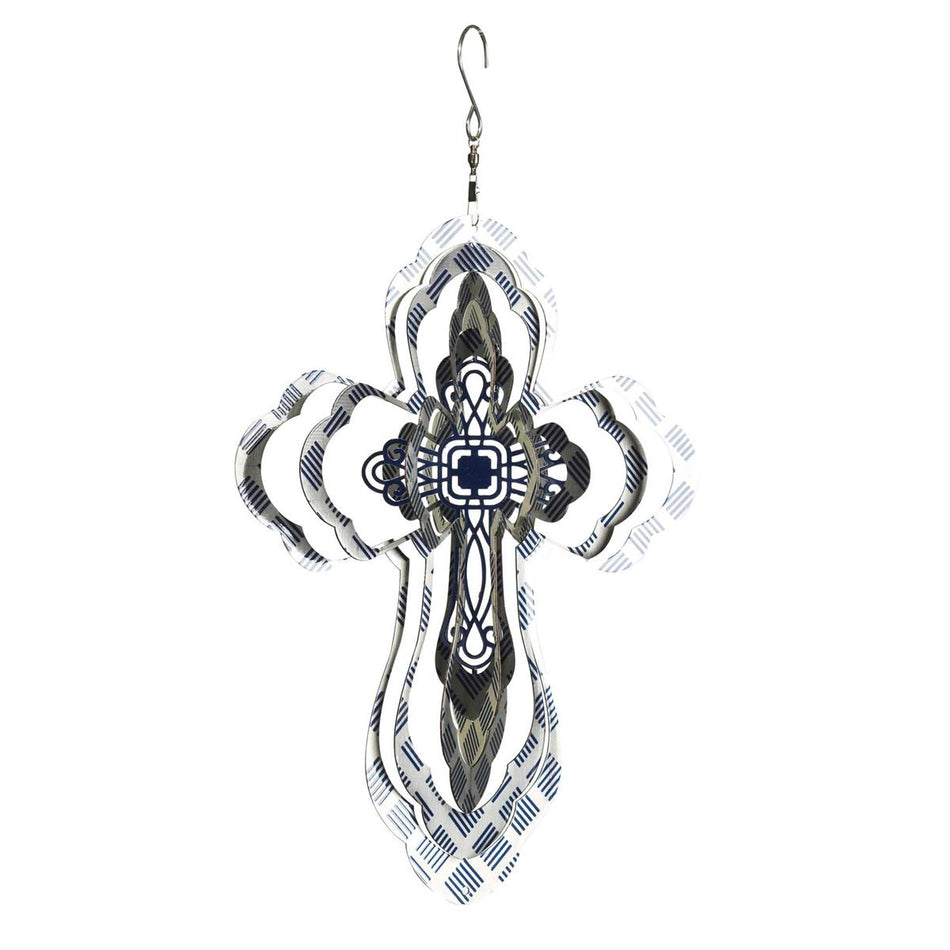 Multidimensional Navy Blue Lines 12 inch Stainless Steel Wind Spinner Outdoor by Dicksons