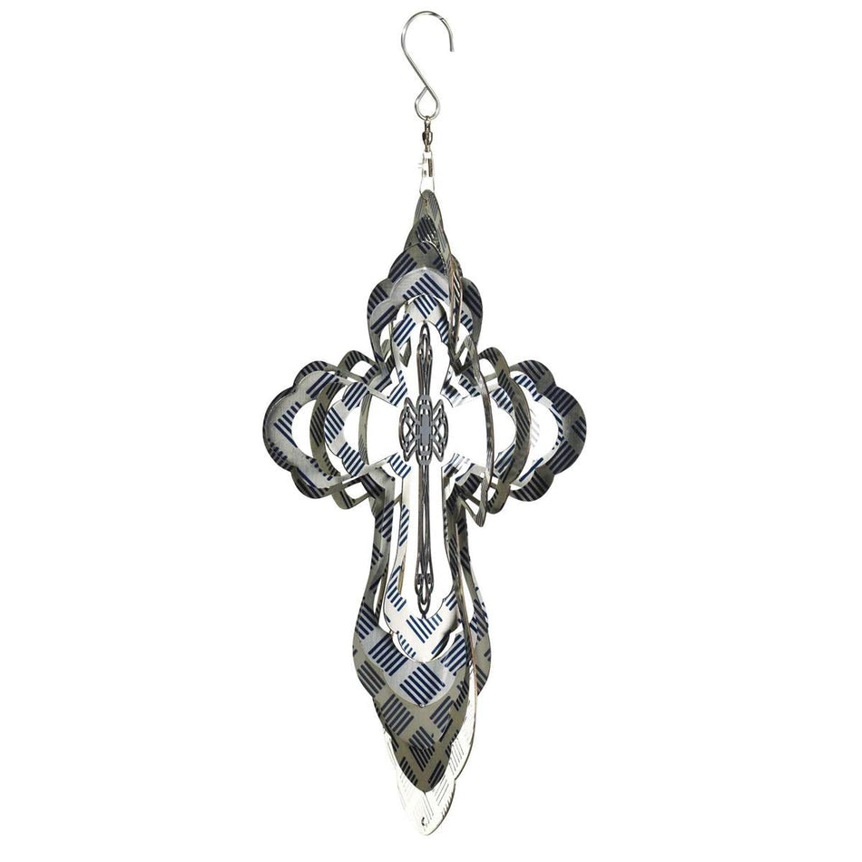 Multidimensional Navy Blue Lines 12 inch Stainless Steel Wind Spinner Outdoor by Dicksons, product view 2