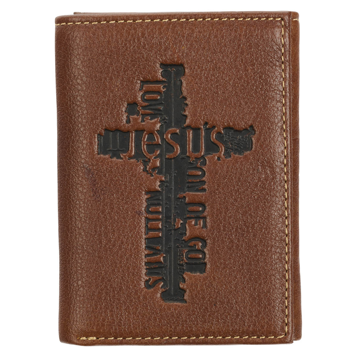 Names of Jesus Classic Brown Full Grain Leather Trifold Wallet by Christian Art Gifts