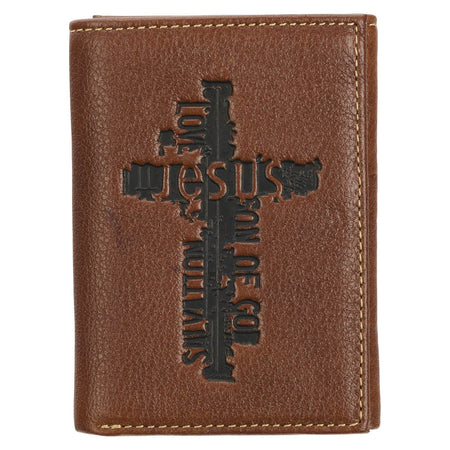 Names of Jesus Classic Brown Full Grain Leather Trifold Wallet by Christian Art Gifts