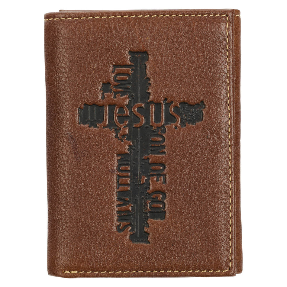 Names of Jesus Classic Brown Full Grain Leather Trifold Wallet by Christian Art Gifts