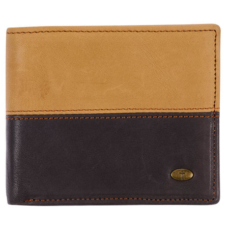 Two-tone Dark Brown and Camel Tan Leather Wallet with Cross Badge by Christian Art Gifts