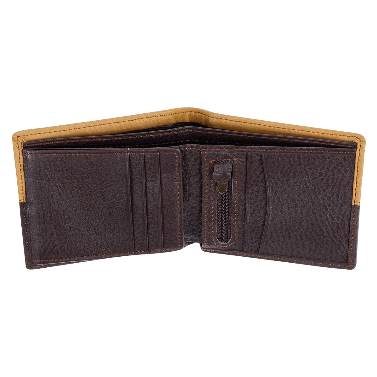 Two-tone Dark Brown and Camel Tan Leather Wallet with Cross Badge by Christian Art Gifts, product view 6
