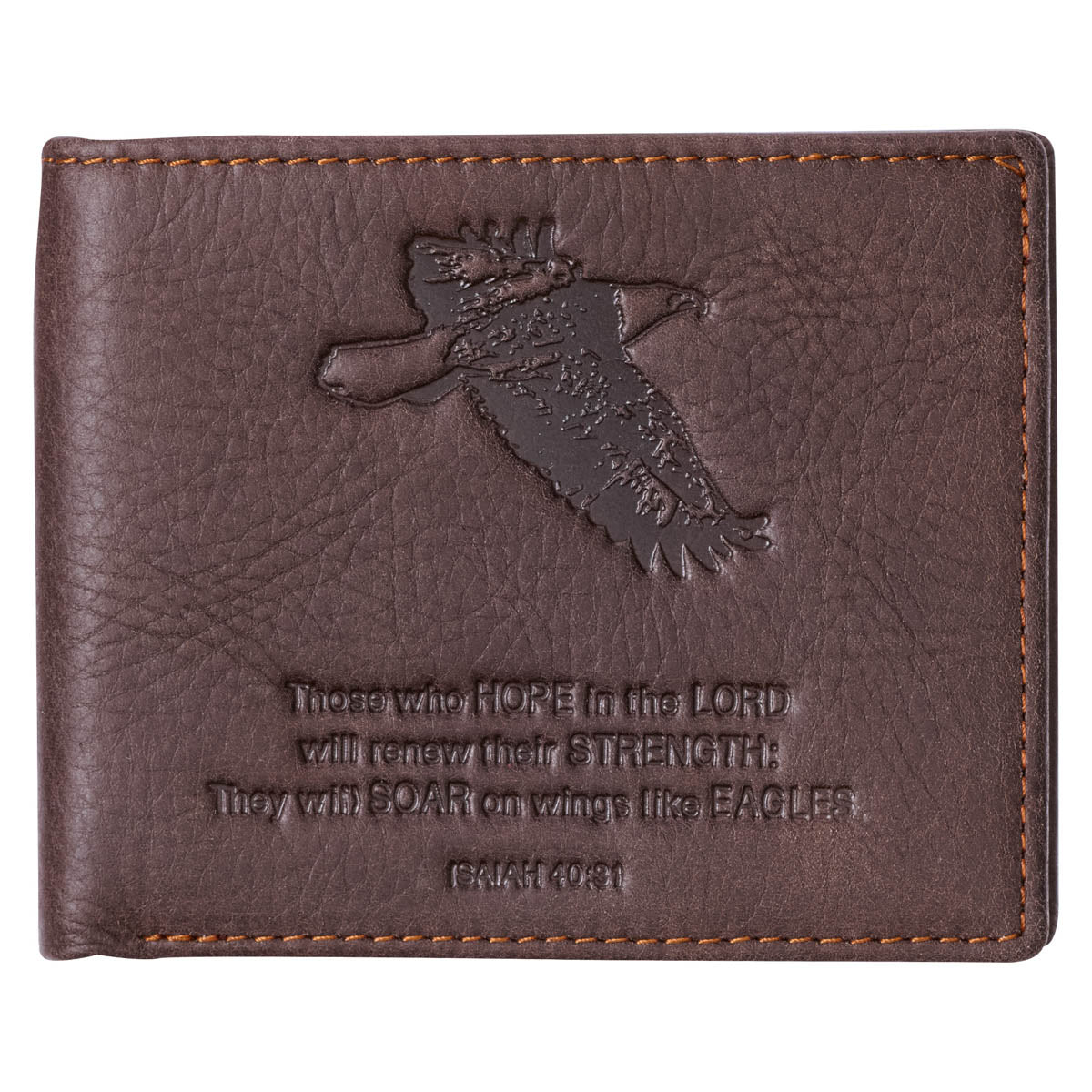 Wings Like Eagles Dark Brown Genuine Leather Wallet - Isaiah 40:31 by Christian Art Gifts