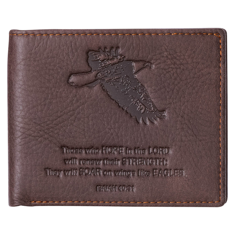 Wings Like Eagles Dark Brown Genuine Leather Wallet - Isaiah 40:31 by Christian Art Gifts