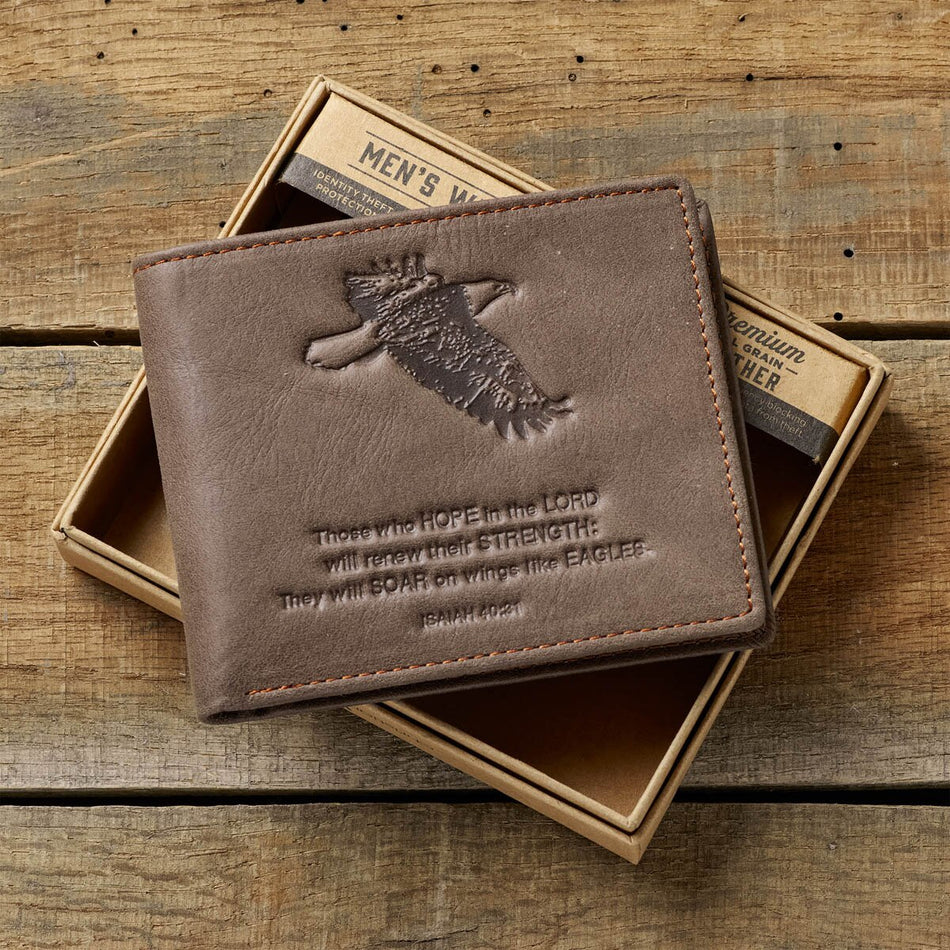 Wings Like Eagles Dark Brown Genuine Leather Wallet - Isaiah 40:31 by Christian Art Gifts, product view 2