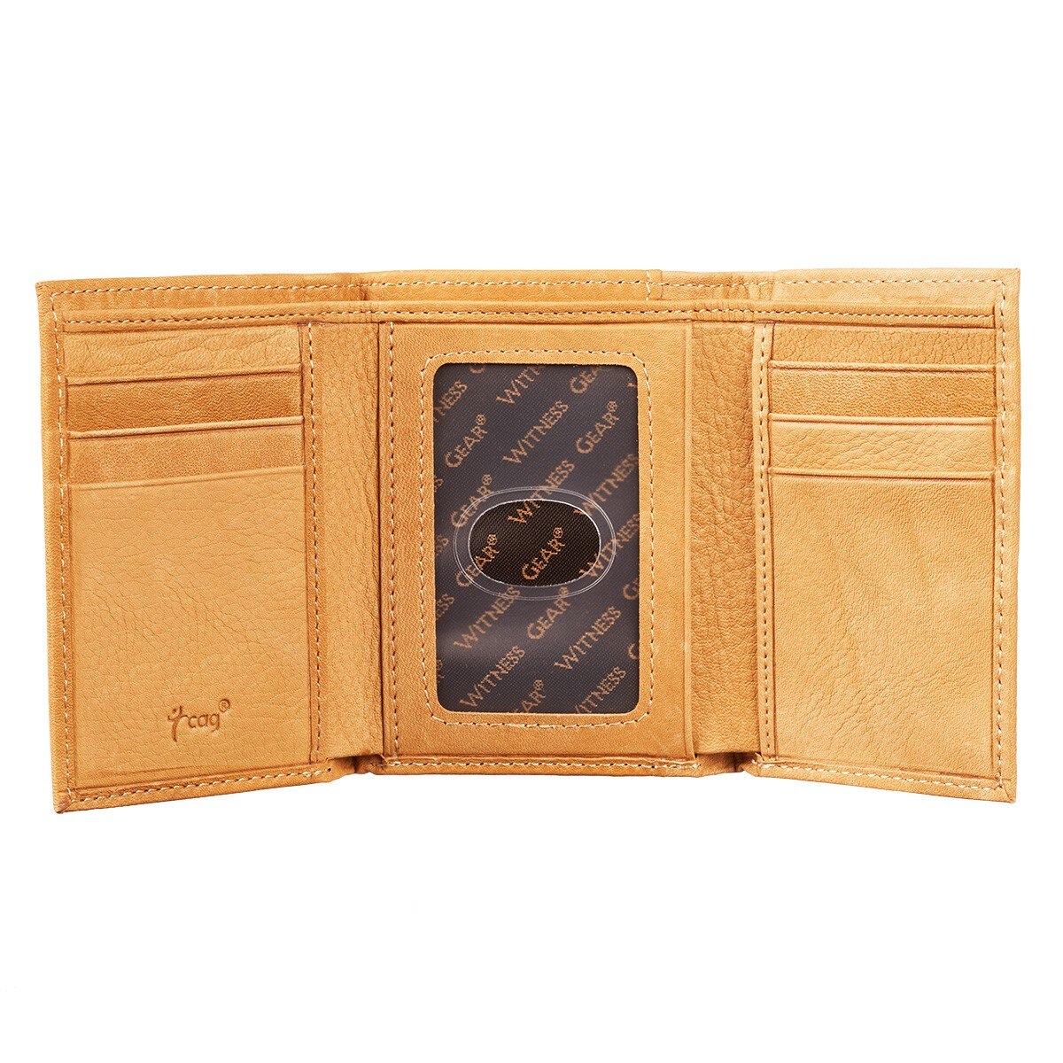 Wings Like Eagles Camel Tan Full Grain Leather Trifold Wallet by Christian Art Gifts, product view 5