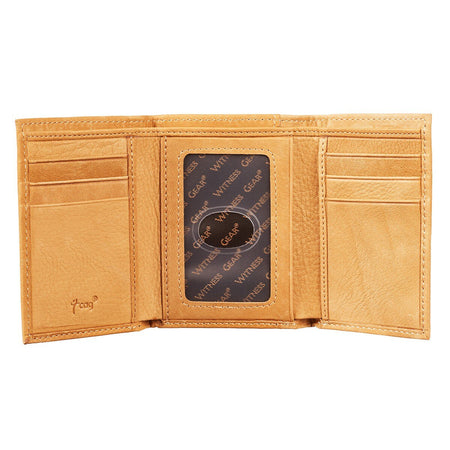 Wings Like Eagles Camel Tan Full Grain Leather Trifold Wallet by Christian Art Gifts, product view 5