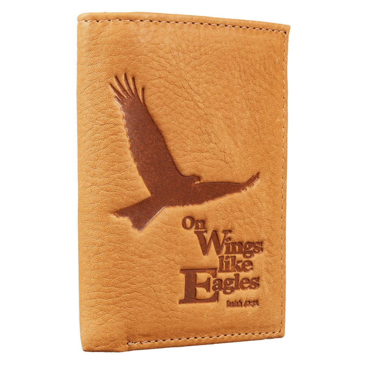 Wings Like Eagles Camel Tan Full Grain Leather Trifold Wallet by Christian Art Gifts, product view 6