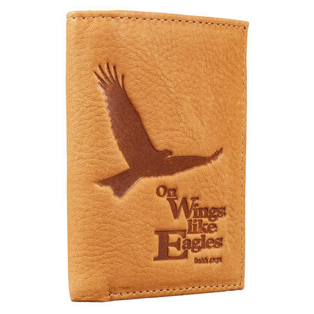 Wings Like Eagles Camel Tan Full Grain Leather Trifold Wallet by Christian Art Gifts, product view 6