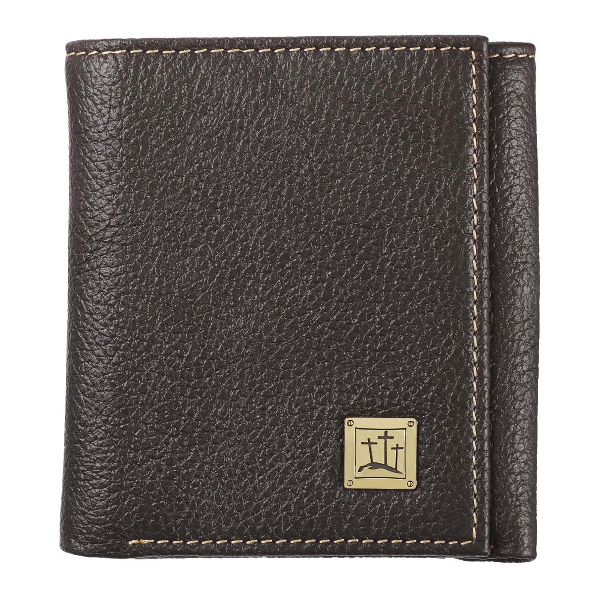 Three Crosses Espresso Brown Full Grain Leather Trifold Wallet by Christian Art Gifts