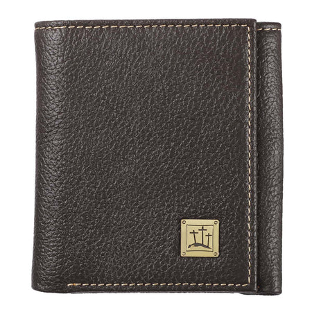 Three Crosses Espresso Brown Full Grain Leather Trifold Wallet by Christian Art Gifts