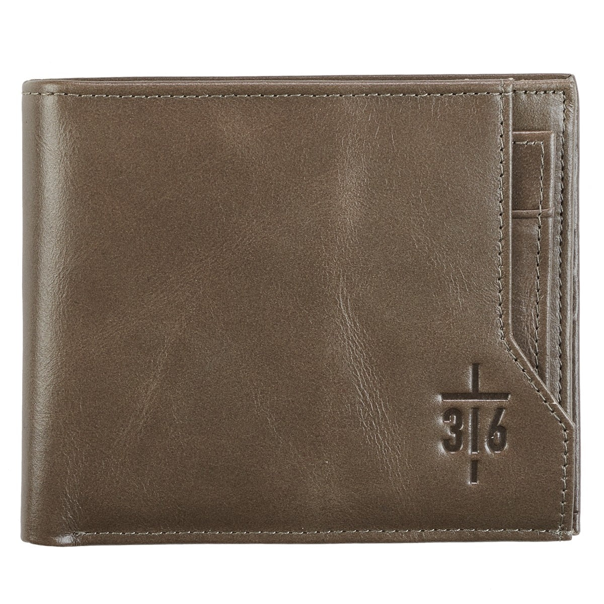 John 3:16 Cross Taupe Full Grain Leather Wallet by Christian Art Gifts