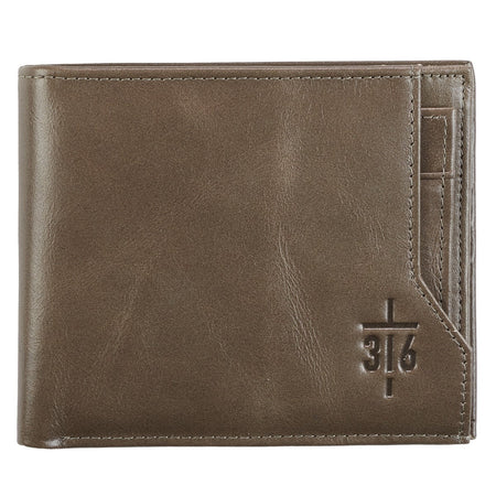 John 3:16 Cross Taupe Full Grain Leather Wallet by Christian Art Gifts