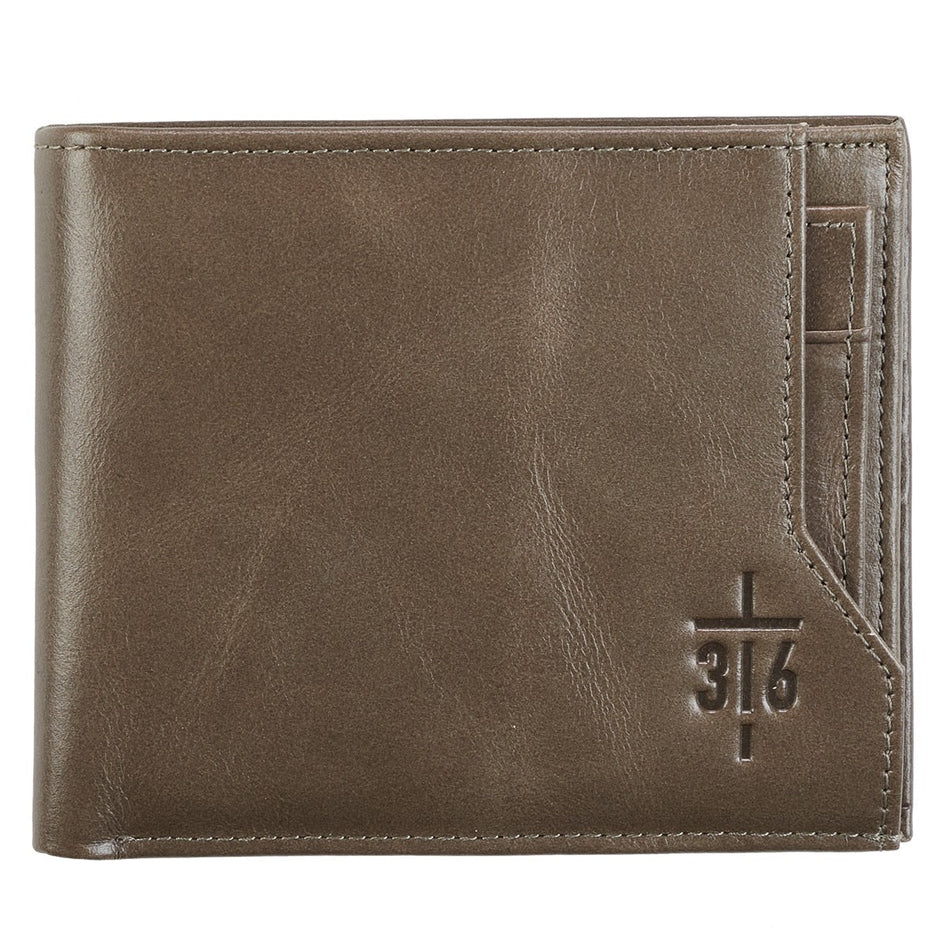 John 3:16 Cross Taupe Full Grain Leather Wallet by Christian Art Gifts