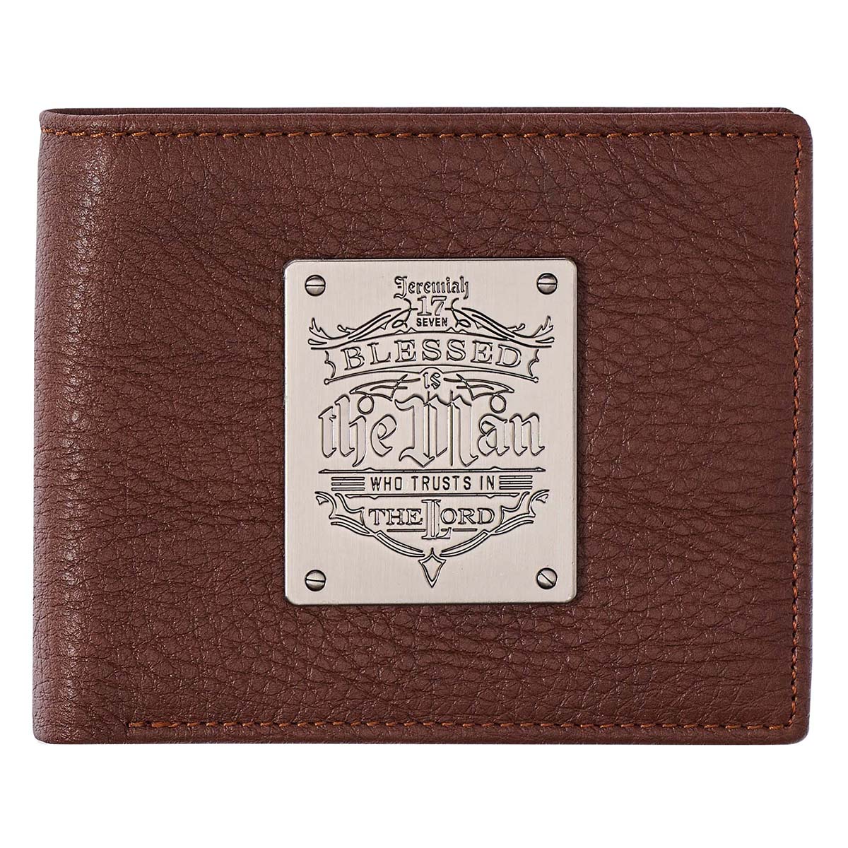 Blessed Is The Man Timber Spice Brown Genuine Leather Wallet - Jeremiah 17:7 by Christian Art Gifts