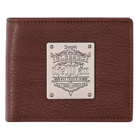 Blessed Is The Man Timber Spice Brown Genuine Leather Wallet - Jeremiah 17:7 by Christian Art Gifts