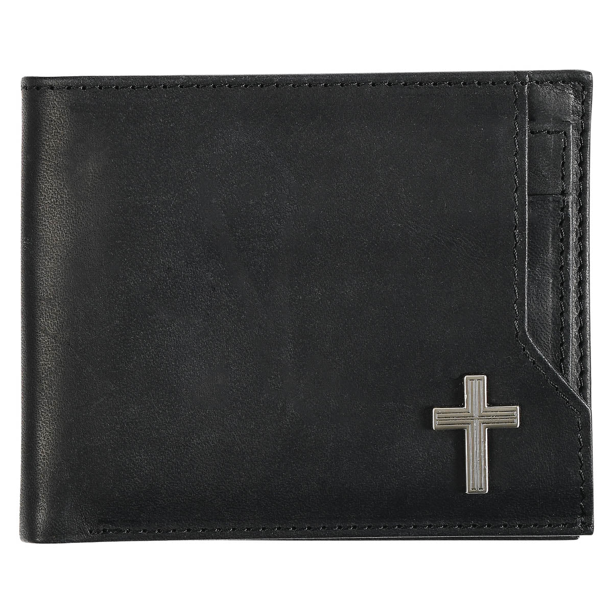Silver Cross Black Genuine Leather Wallet by Christian Art Gifts