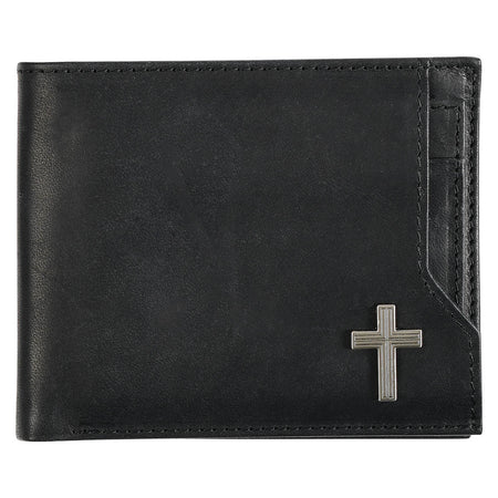 Silver Cross Black Genuine Leather Wallet by Christian Art Gifts