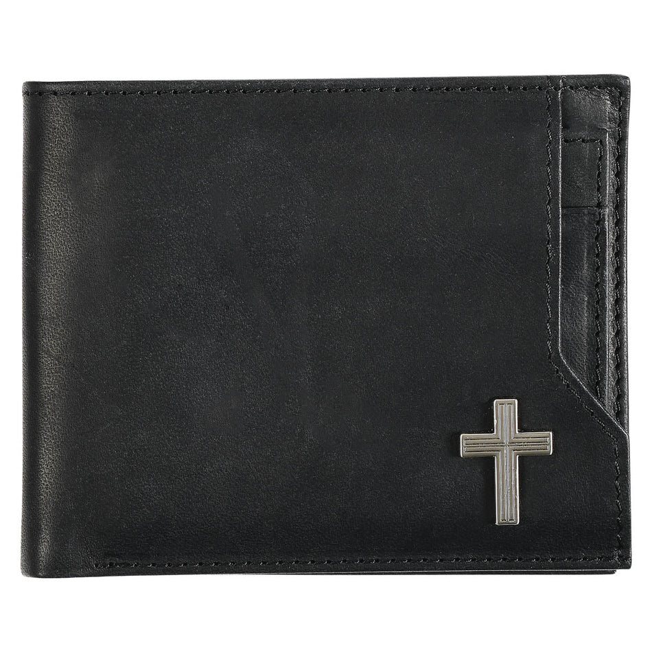 Silver Cross Black Genuine Leather Wallet by Christian Art Gifts