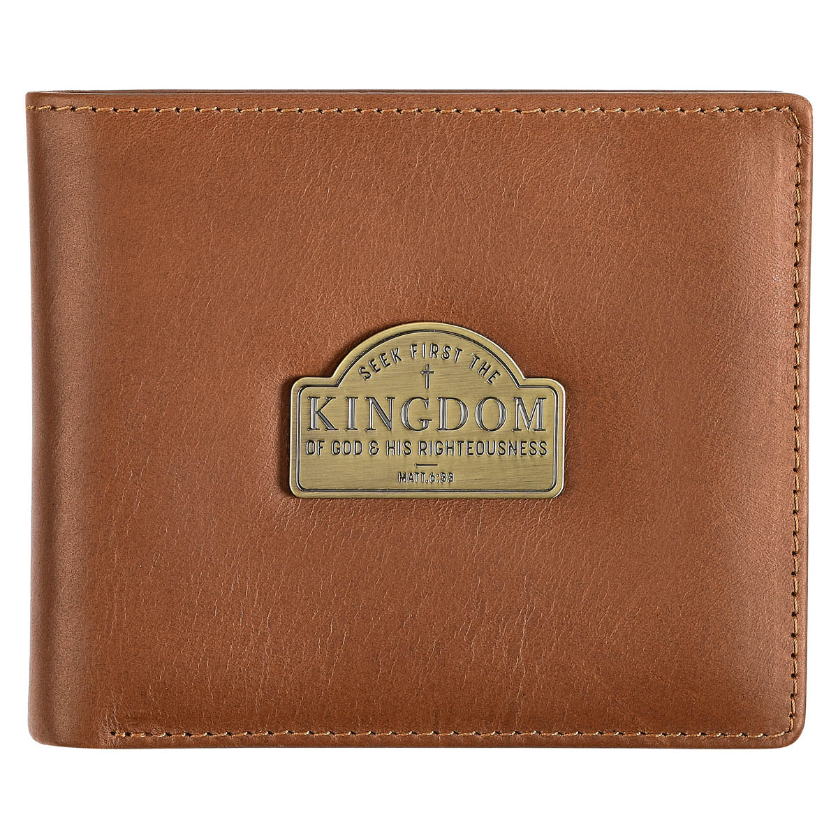 Seek First the Kingdom Saddle Tan Genuine Leather Wallet - Matthew 6:33 by Christian Art Gifts