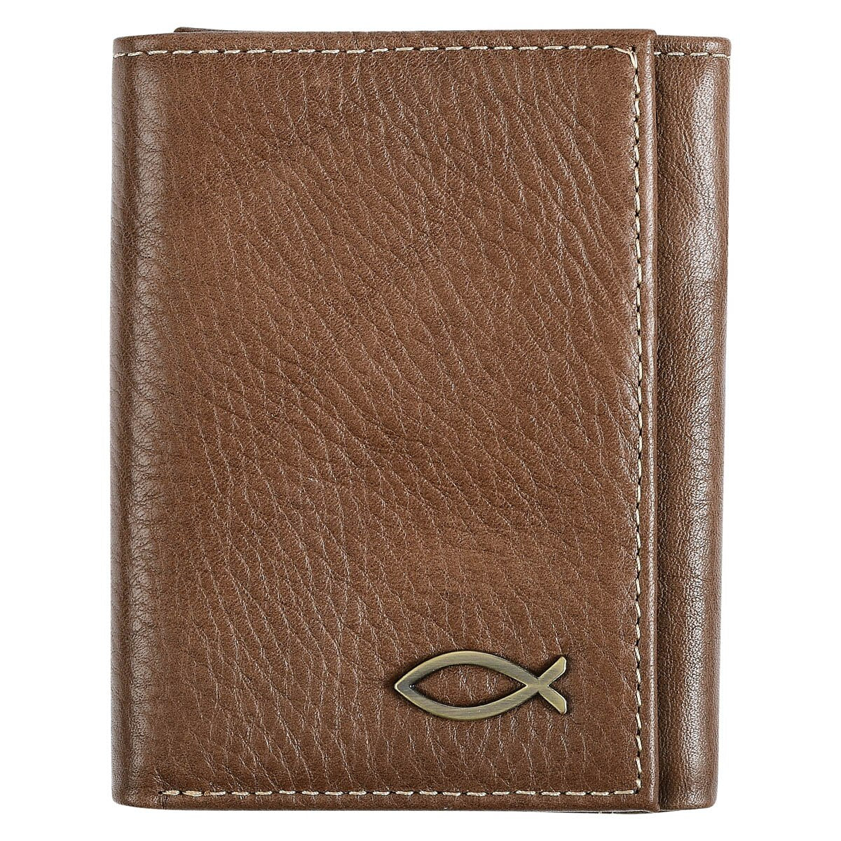 Ichthus Fish Brown Genuine Leather Trifold Wallet by Christian Art Gifts