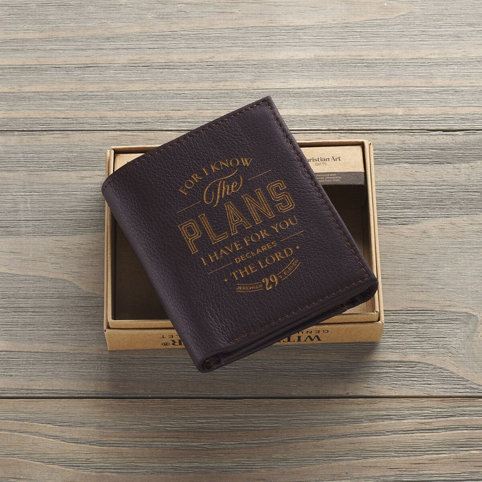The Plans Dark Brown Full Grain Leather Wallet - Jeremiah 29:11 by Christian Art Gifts, product view 2