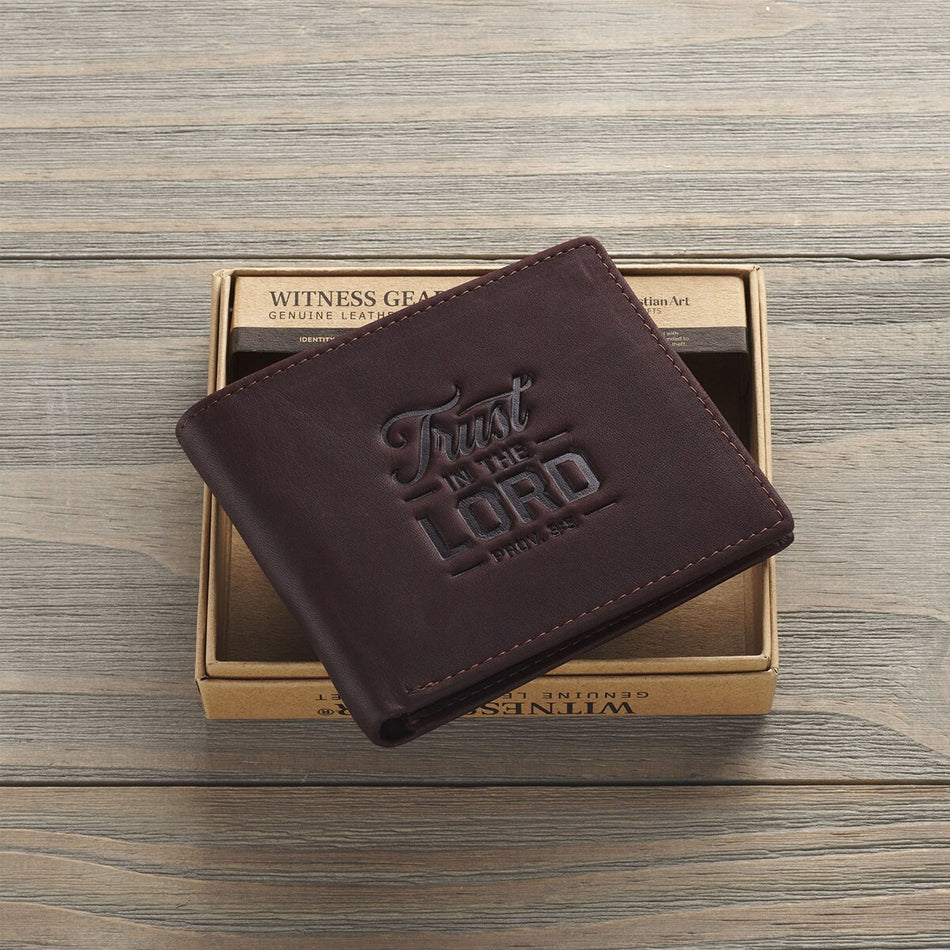 Trust in the Lord Dark Brown Full Grain Leather Wallet - Proverbs 3:5 by Christian Art Gifts, product view 2