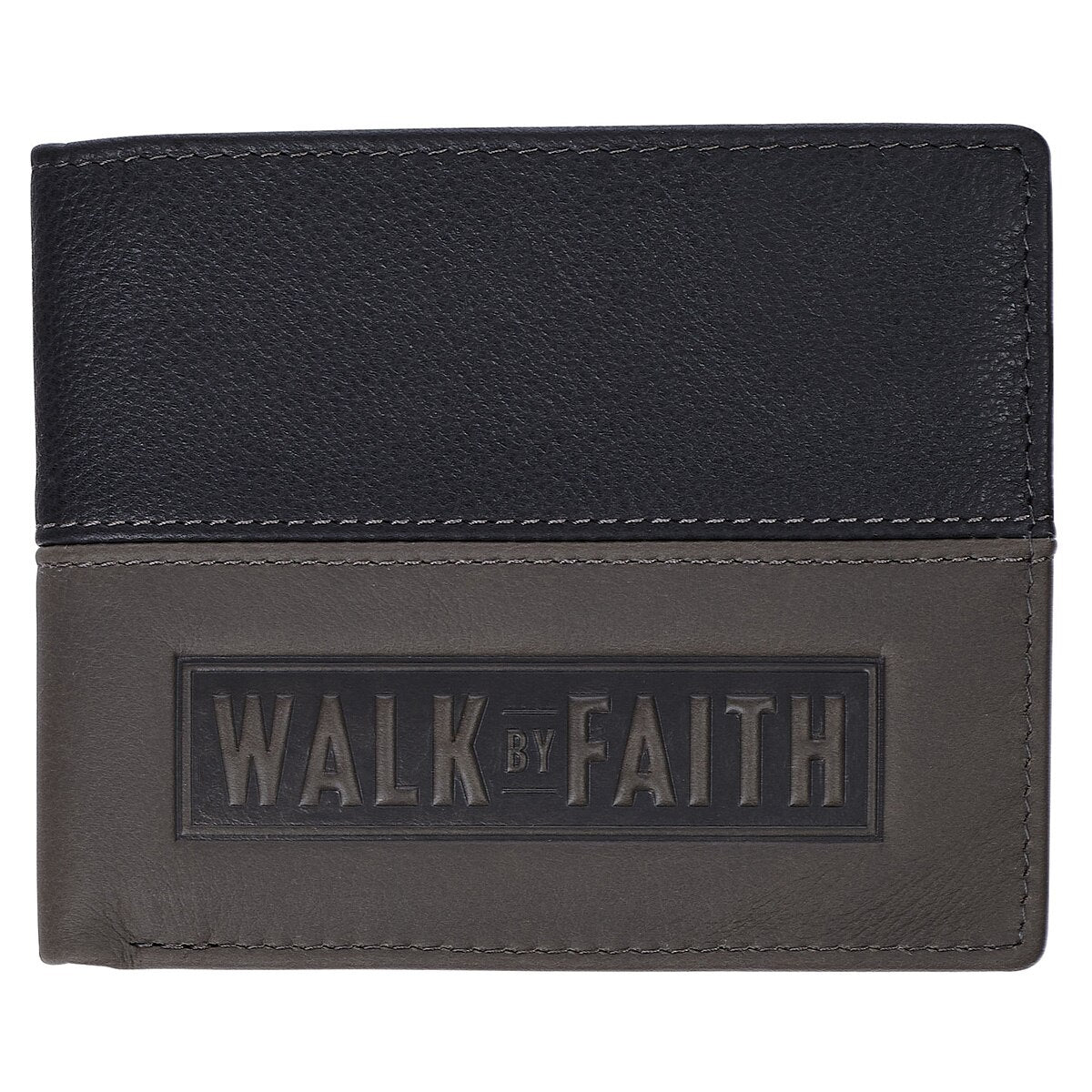 Walk by Faith Black and Gray Full Grain Leather Wallet - 2 Corinthians 5:7 by Christian Art Gifts