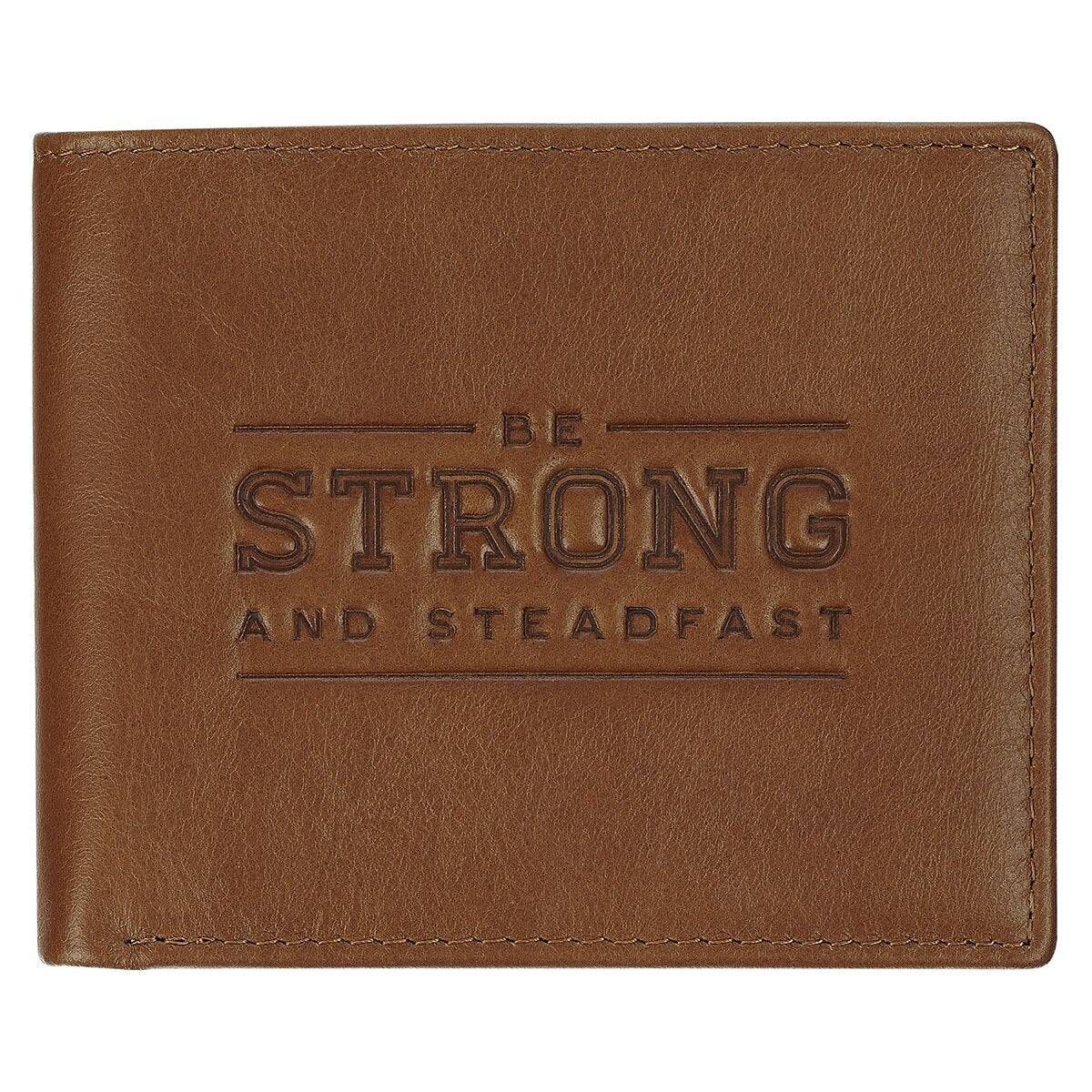 Be Strong and Steadfast Chestnut Brown Full Grain Leather Wallet - Deuteronomy 31:6 by Christian Art Gifts