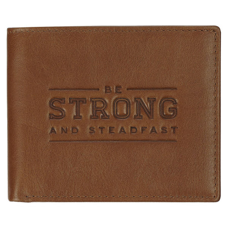Be Strong and Steadfast Chestnut Brown Full Grain Leather Wallet - Deuteronomy 31:6 by Christian Art Gifts