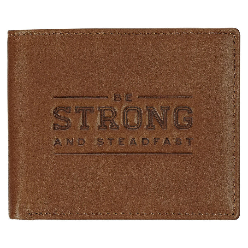 Be Strong and Steadfast Chestnut Brown Full Grain Leather Wallet - Deuteronomy 31:6 by Christian Art Gifts