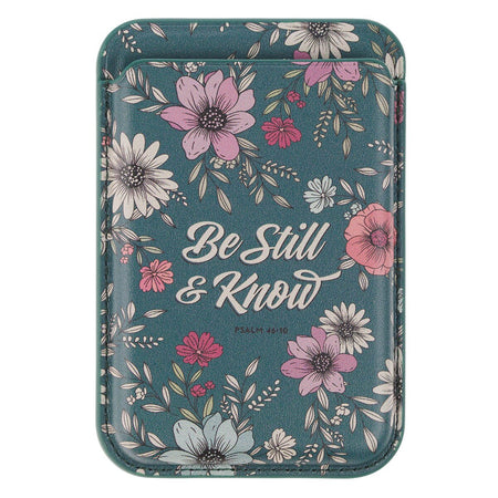 Be Still Teal Faux Leather Botanical Phone Wallet - Psalm 46:10 by Christian Art Gifts