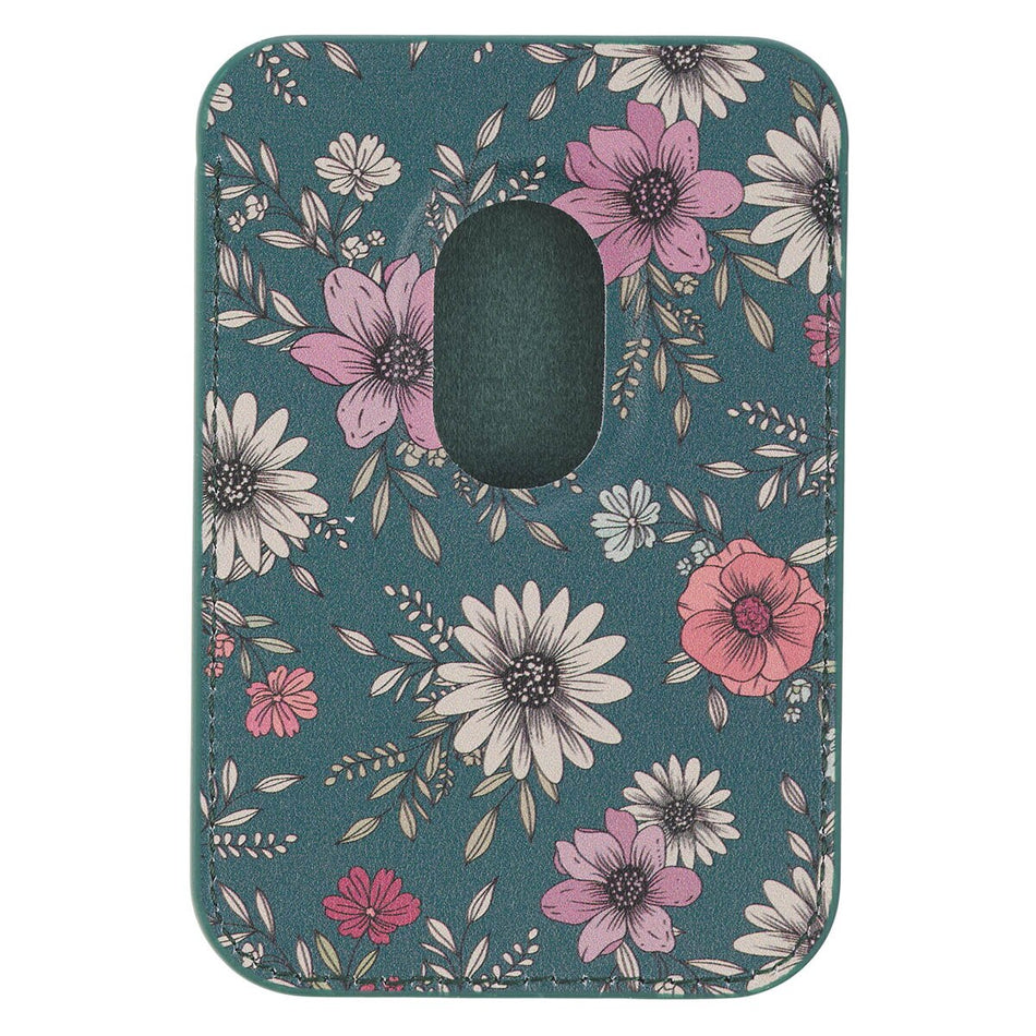 Be Still Teal Faux Leather Botanical Phone Wallet - Psalm 46:10 by Christian Art Gifts, product view 2