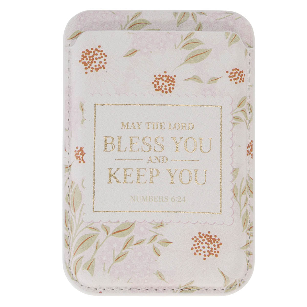 Bless and Keep You Blush Bloom Faux Leather Phone Wallet - Numbers 6:24 by Christian Art Gifts