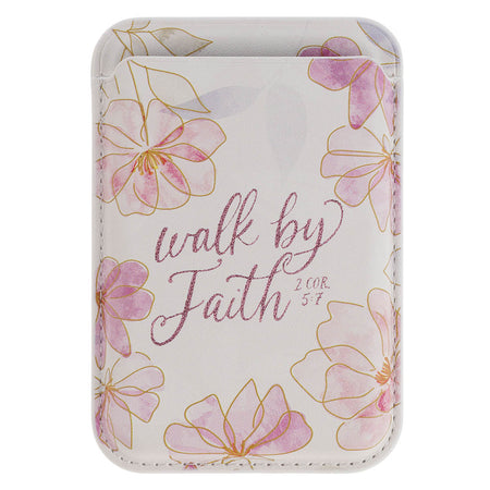 Walk by Faith Pink Cosmos Faux Leather Phone Wallet - 2 Corinthians 5:7 by Christian Art Gifts