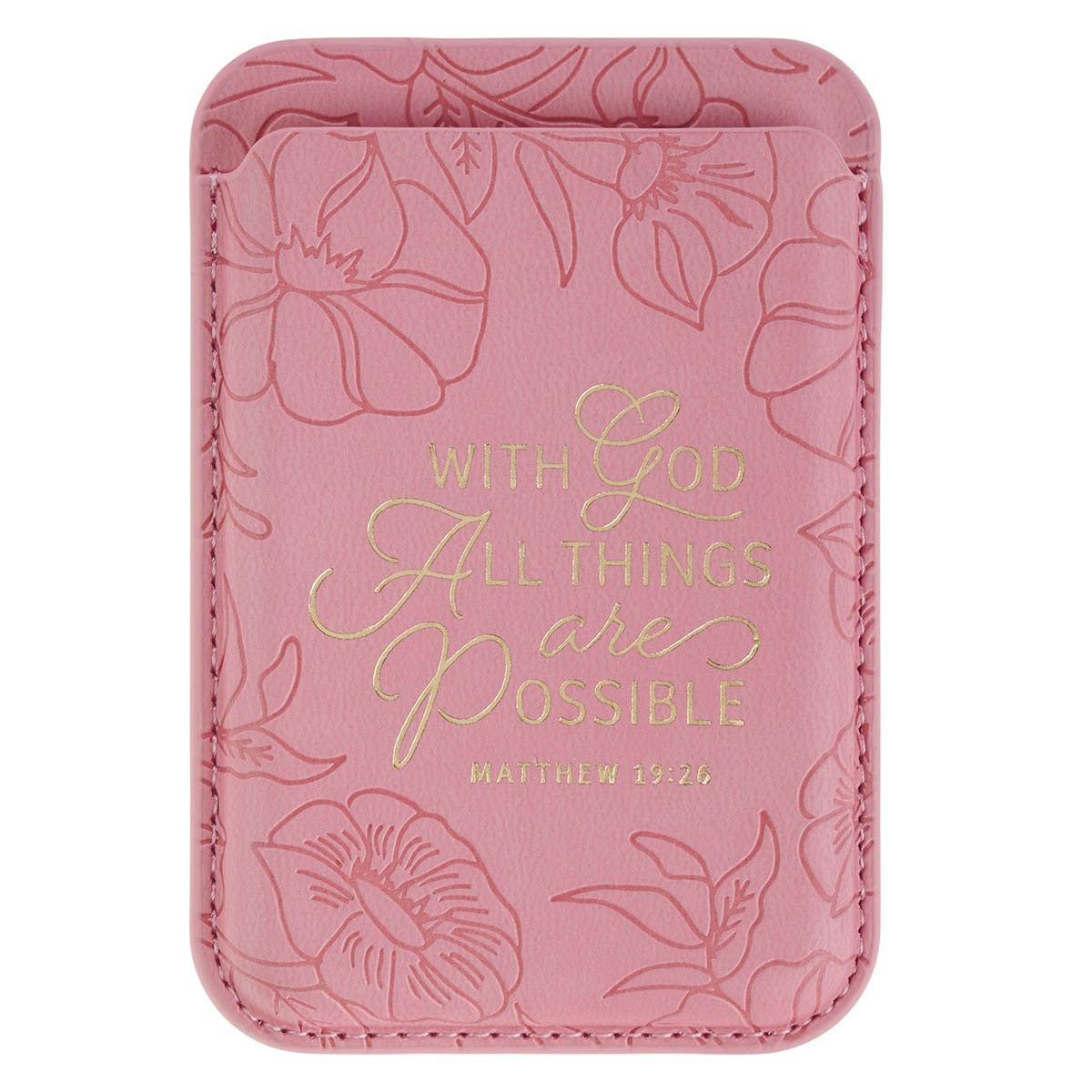Things Are Possible Pink Faux Leather Phone Wallet - Matthew 16:26 by Christian Art Gifts