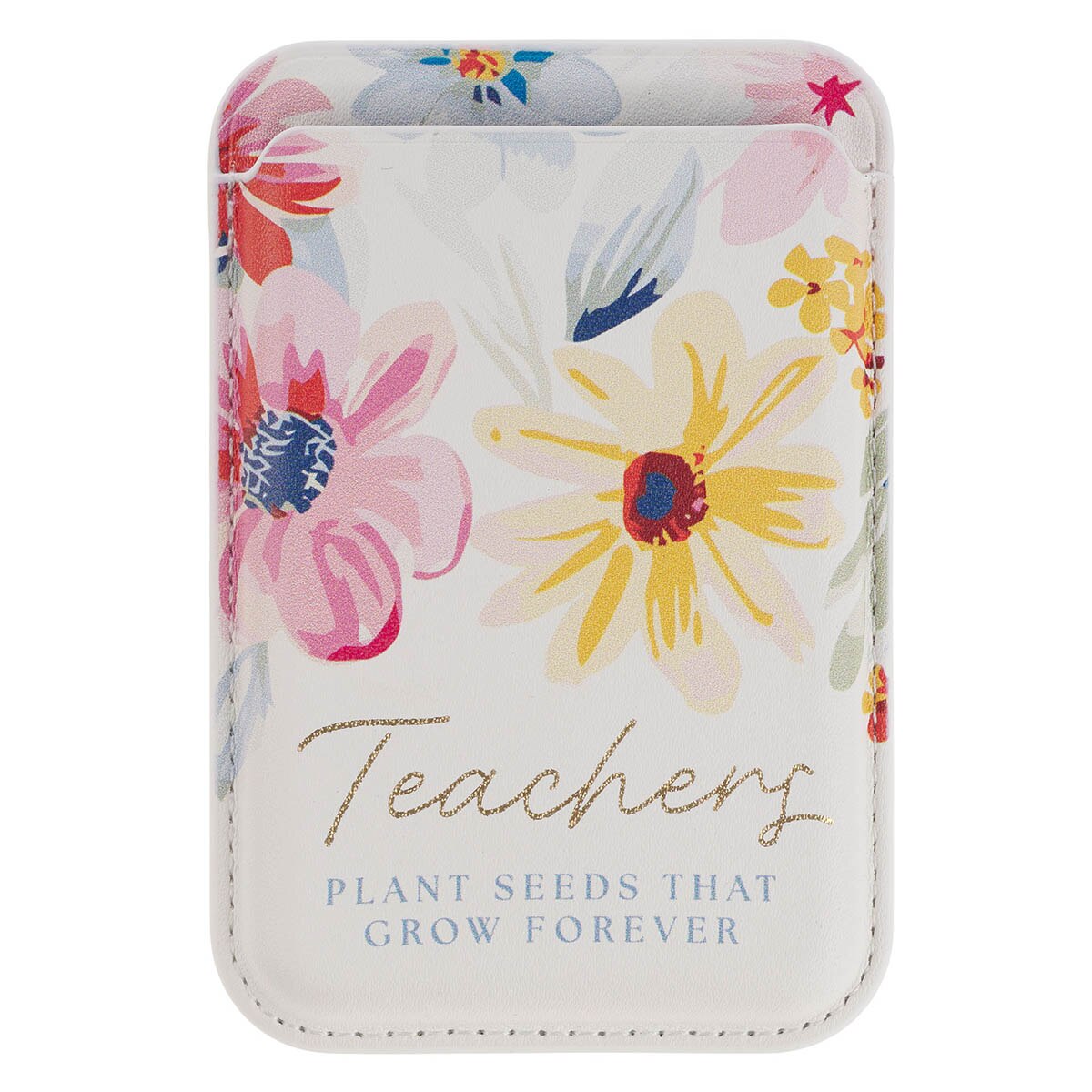Teachers Plant Seeds White Floral Faux Leather Phone Wallet by Christian Art Gifts