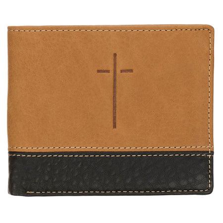 Cross Camel Tan and Espresso Full-grain Leather Wallet by Christian Art Gifts
