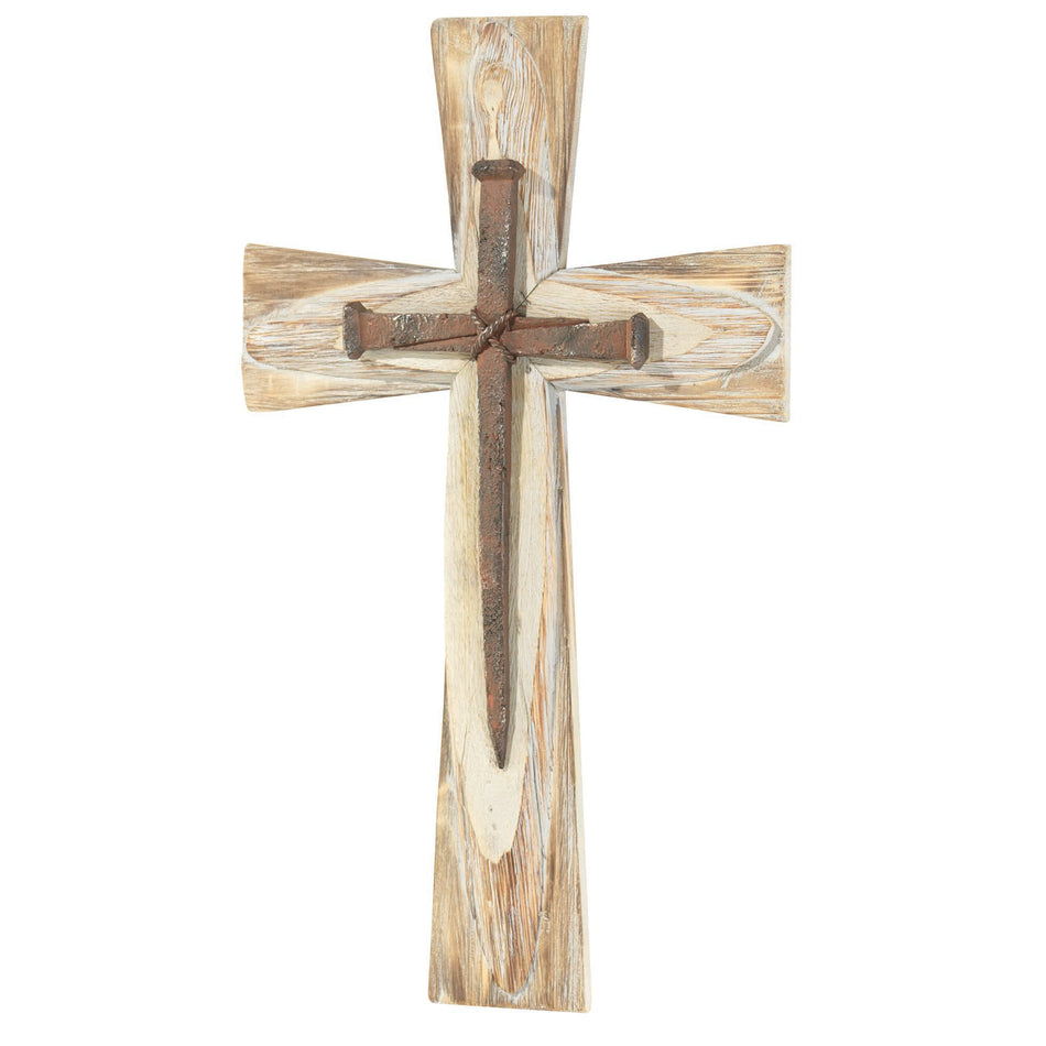 Rustic Nails Decorative Natural Woodgrain 19.5 x 12.75 Wood And Resin Wall Cross by Dicksons, product view 2