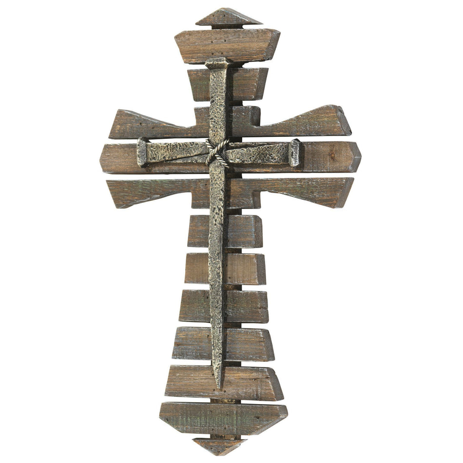 Rustic Pallet Wood Nail Applique 11.75 x 16 Decorative Wood Wall Cross by Dicksons, product view 2