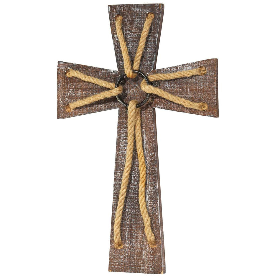 Wall Cross Wood With Rope 20h by Dicksons